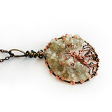 Side of Wire Wrapped Handmade Pendant, light yellow-Green and copper