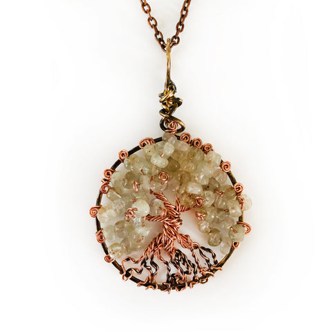 Wire Wrapped Handmade Pendant, light yellow-Green Natural Gemstone and Copper
