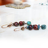 Handmade rustic earrings, copper, turquoise & jasper