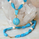 blue chalk turquoise with sphere and gold filled