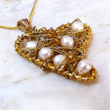 Gold Wire Wrapped Heart Pendant With Freshwater Pearls