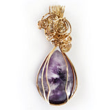 Natural Teardrop Amethyst Handmade Wire Wrapped Pendant, Gold-filled
