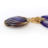 Side of Purple Amethyst Handmade Wire Wrapped Pendant Necklace, Natural Gemstone, Gold-filled, Bronze, Titanium Lace