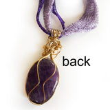 Back of Amethyst Handmade Wire Wrapped Pendant Necklace, Natural Gemstone, Gold-filled, Bronze, Purple