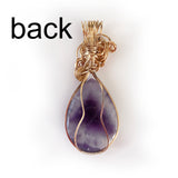Back of Natural Teardrop Amethyst Handmade Wire Wrapped Pendant, Gold-filled