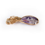 Side of Teardrop Amethyst Handmade Wire Wrapped Pendant, Gold-filled
