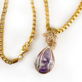 Chain Natural Teardrop Amethyst Handmade Wire Wrapped Pendant, Gold-filled