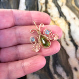 Handmade Wire Wrapped Gold-Filled Butterfly Pendant with Green, Pink, & Blue Crystals
