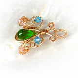Handmade Wire Wrapped Gold-Filled Butterfly Pendant with Green, Pink, & Blue Crystals