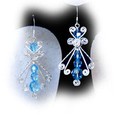 Blue Ice .925 Sterling Silver Wire Wrapped Dangle Earrings - Handmade Swarovski Crystal Drop Earrings