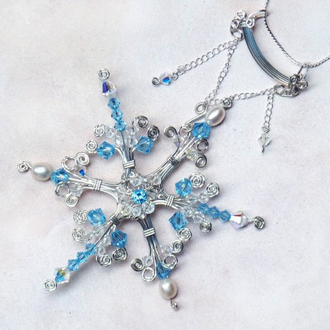 Sterling silver wire wrapped handmade snowflake pendant