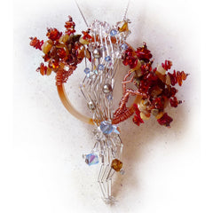 wire sculpture tree wire wrap pendant, agate, amber, coral