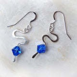 Hammered Sterling silver & blue crystal handmade Earrings
