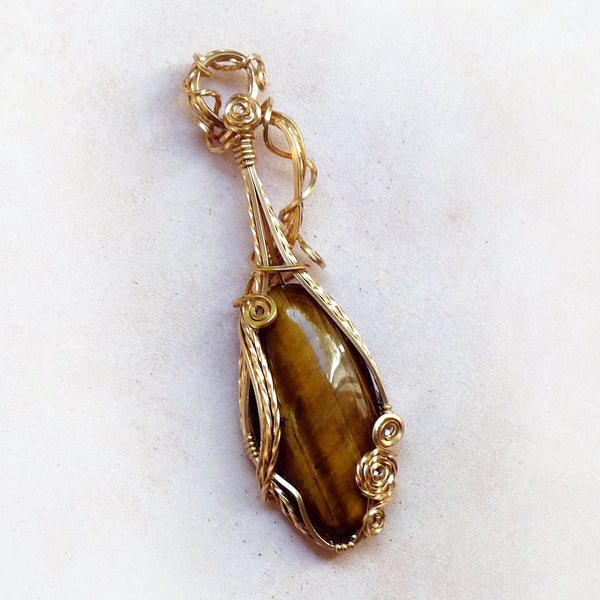 Gold-Filled Tiger Eye Wire Wrapped handmade Pendant