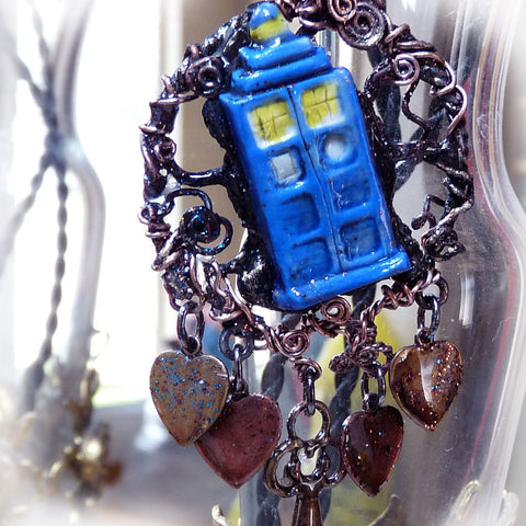 Doctor Who steampunk handmade wire wrap Tardis Pendant