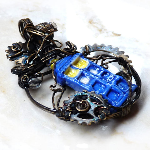 Doctor Who steampunk handmade wire wrap Tardis Pendant