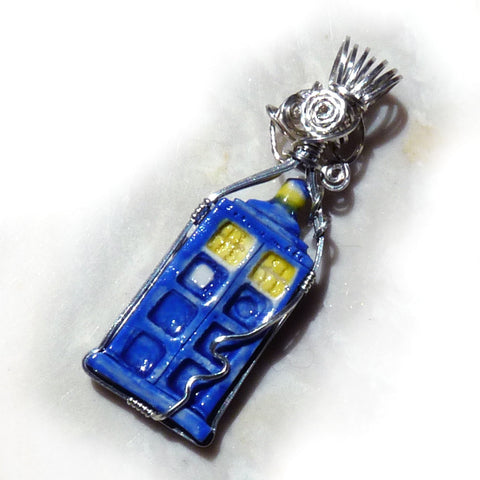 Doctor who Tardis wire wrapped sterling silver pendant