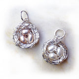 Pendant jewelry wire wrapped nest w freshwater pearl eggs
