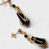 Black onyx gold filled Teardrop Wire Wrap post Earrings