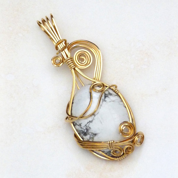 White howlite Gold Filled wire wrapped handmade Pendant