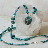Blue-green silver and genuine turquoise beads necklace