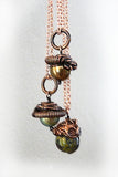 three copper pearl turquoise acorn tree pendants