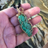 Large Green Turquoise Nugget & Gold Filled Wire Wrapped Pendant