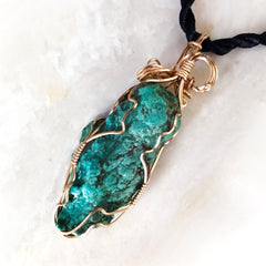 Large Green Turquoise Nugget & Gold Filled Wire Wrapped Pendant